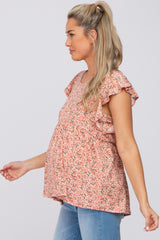 Mauve Floral Ruffle Shoulder Babydoll Maternity Top