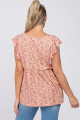 Mauve Floral Ruffle Shoulder Babydoll Maternity Top