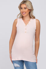 Light Pink Ribbed Button Accent Maternity Tank