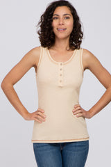 Yellow Ribbed Button Neckline Maternity Tank