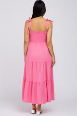 Pink Tiered Shoulder Tie Maternity Dress