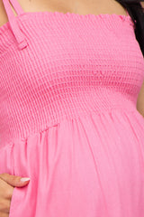 Pink Tiered Shoulder Tie Maternity Dress