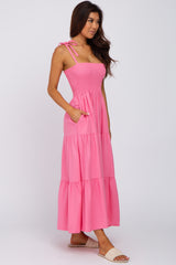 Pink Tiered Shoulder Tie Dress