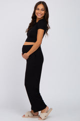 Black Crop Top Maternity Lounge Set