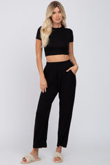 Black Crop Top Maternity Lounge Set