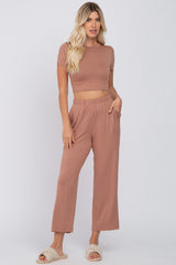 Mocha Crop Top Lounge Set