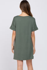 Olive Soft Knit Cuffed Short Sleeve Maternity Dress