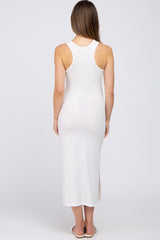 Ivory Ribbed Side Slit Maternity Midi Dress