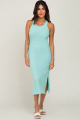 Mint Green Ribbed Side Slit Maternity Midi Dress