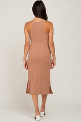 Mocha Ribbed Side Slit Midi Dress