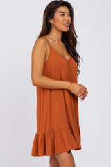 Rust Ruffle Hem Swing Dress