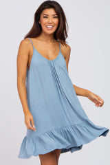 Light Blue Ruffle Hem Swing Dress