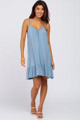 Light Blue Ruffle Hem Swing Dress