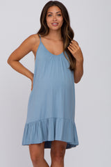 Light Blue Ruffle Hem Maternity Swing Dress