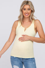 Yellow Ribbed V-Neck Maternity Tank Top