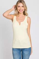 Yellow Ribbed V-Neck Tank Top