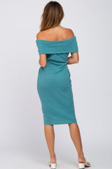 Jade Folded Off Shoulder Waist Tie Midi Dress