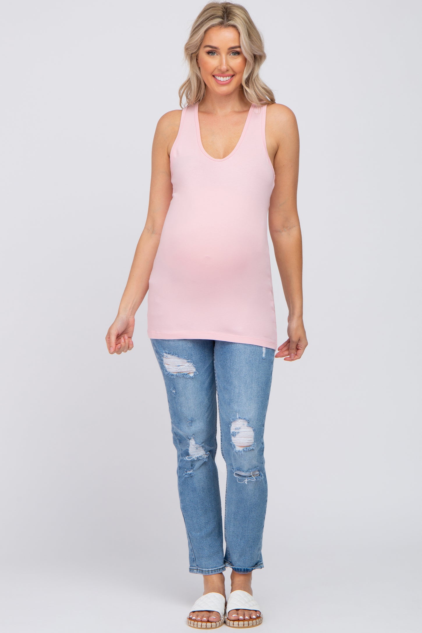 Light Pink Fitted Maternity Tank Top