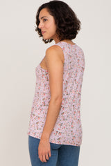 Lavender Floral Sleeveless Ribbed Top