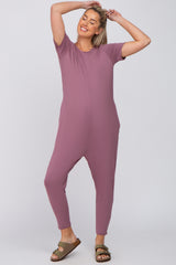 Mauve Basic Short Sleeve Maternity Jumpsuit