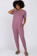 Mauve Basic Short Sleeve Jumpsuit