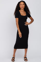 Black Fitted Maternity Midi Dress