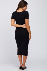 Black Fitted Maternity Midi Dress