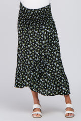 Black Floral Hi Low Ruffle Maternity Skirt