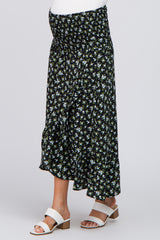 Black Floral Hi Low Ruffle Maternity Skirt