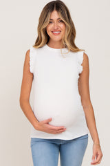 Ivory Ribbed Ruffle Maternity Tank Top