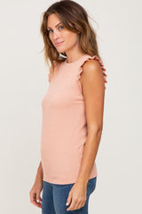 Peach Ribbed Ruffle Tank Top