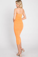 Orange One Shoulder Ruched Midi Dress