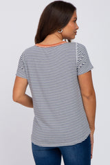 Navy Striped Maternity Short Sleeve Top