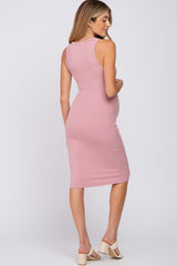 Pink Ribbed Sleeveless Maternity Dress