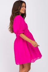 Fuchsia Textured Polka Dot Chiffon Smocked Maternity Dress