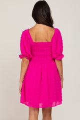 Fuchsia Textured Polka Dot Chiffon Smocked Dress