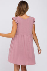 Mauve Heathered Flutter Sleeve Dress