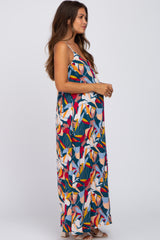 Teal Multi-Color Printed Sleeveless Maternity Maxi Dress