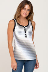 Black Striped Ribbed Button Front Maternity Tank Top