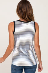 Black Striped Ribbed Button Front Tank Top