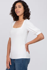 White Square Neck Ribbed Top