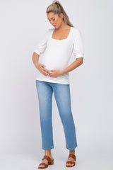 White Square Neck Ribbed Maternity Top