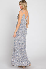 Blue Printed Sleeveless Maxi Dress