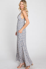 Blue Printed Sleeveless Maxi Dress