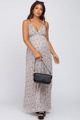 Grey Printed Sleeveless Maternity Maxi Dress