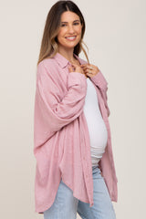 Pink Lightweight Sheer Button Down Maternity Blouse