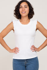 White Ribbed Ruffle Shoulder Maternity Tank Top