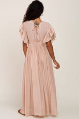 Light Pink Deep V-Neck Button Down Maxi Dress