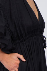 Black Deep V-Neck Button Down Maxi Dress