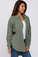 Olive Crepe Button Up Shirt